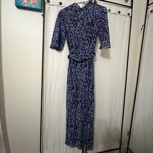 & Other Stories - Stockholm Atelier - Blue Floral Belted Midi Dress w/ Slip Sz 4